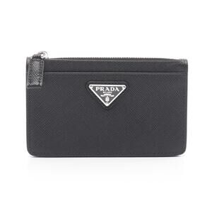 Prada SAFFIANO TRIANGOLO Coin Wallet Case Leather Black